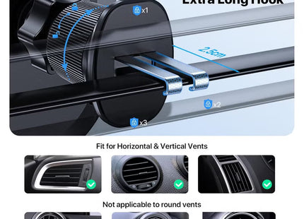 Car Phone Holder [Double Steel Hook] for Air Vent, Compatible with iPhone 15/14/13/12 Samsung Xiaomi and Other Smartphones Series