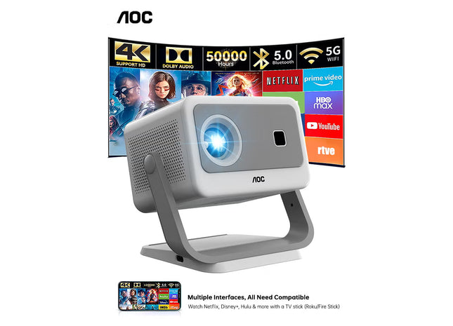 Mini Projector, Portable Projector 4K Support, 12000 Luemn/Electric Focus/Projector with Wifi and Bluetooth
