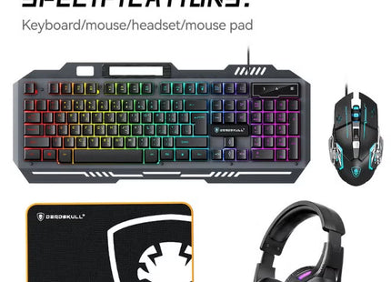 Gaming Keyboard Mouse Headset and Mousepad Combo, RGB LED Backlit Gaming Keyboard Bundle, USB Wired Keyboards Combo for PC Gamer, Xbox, PS5 Users