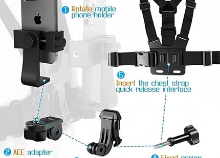 Mobile Phone Chest Mount Harness Strap Holder,Cell Phone Clip Action Camera for POV/VLOG Black
