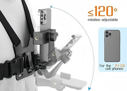 Mobile Phone Chest Mount Harness Strap Holder,Cell Phone Clip Action Camera for POV/VLOG Black