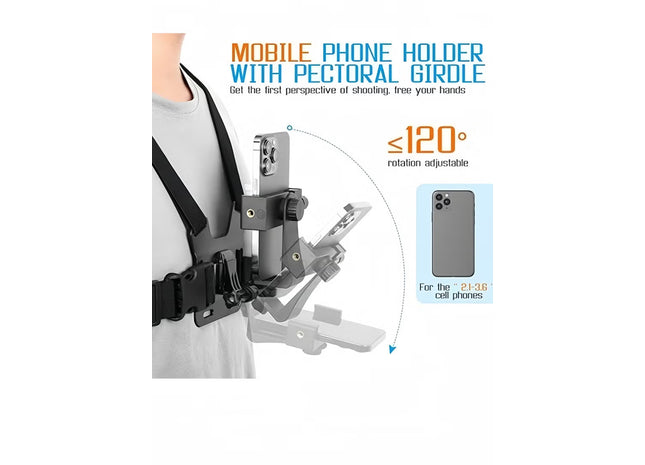Mobile Phone Chest Mount Harness Strap Holder,Cell Phone Clip Action Camera for POV/VLOG Black