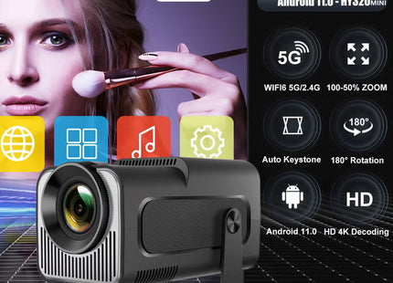Portable HD Projector - Support 4K - Smart Projector with 5G Dual-band Wifi and Bluetooth