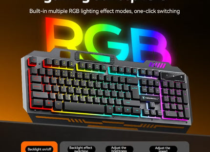 Gaming Keyboard Mouse Headset and Mousepad Combo, RGB LED Backlit Gaming Keyboard Bundle, USB Wired Keyboards Combo for PC Gamer, Xbox, PS5 Users