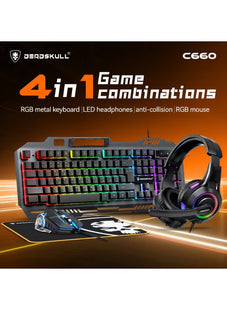 Gaming Keyboard Mouse Headset and Mousepad Combo, RGB LED Backlit Gaming Keyboard Bundle, USB Wired Keyboards Combo for PC Gamer, Xbox, PS5 Users